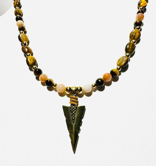 Brown Tiger Eye Necklace, Arrowhead Necklace,  Arrowhead Pendant, Minimalist, Boho, Agate, Gift for Her, 23” Prosperity, Courage, Strength