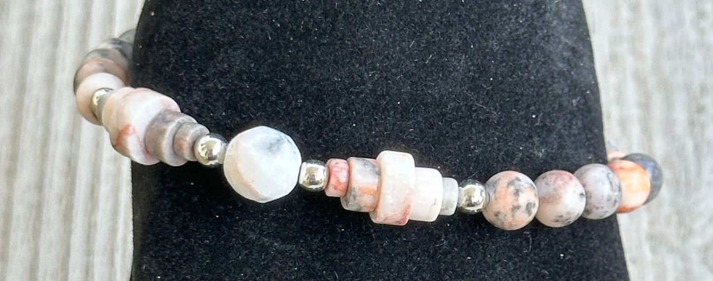 Empathy Bracelet, Peace Bracelet, Courage Bracelet, Strength Bracelet, Stress Bracelet, Calming, Pink Zebra Jasper Stretch Bracelet, 7”