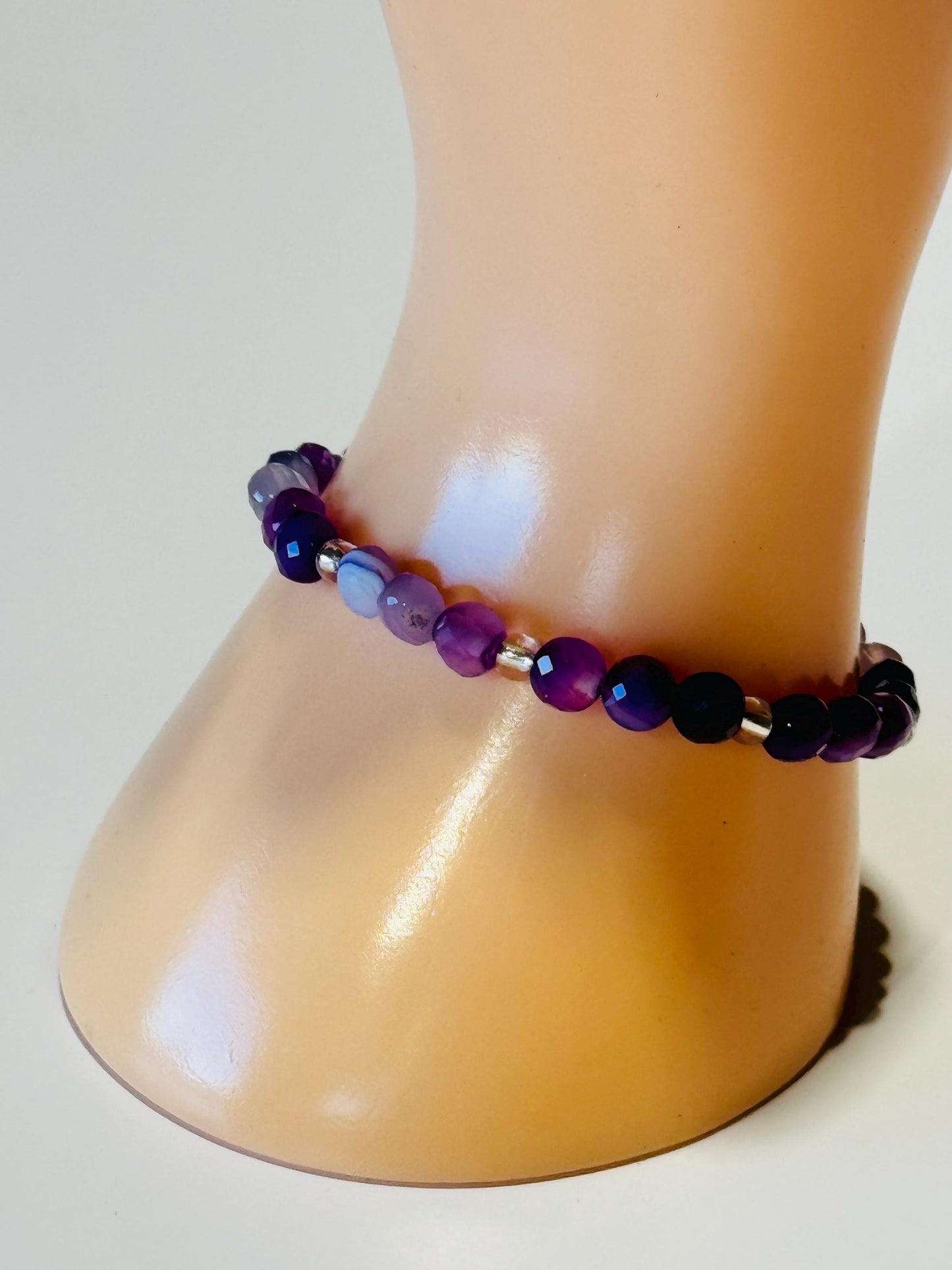 Banded Purple Agate Beaded Stretch Bracelet, Healing Bracelet, Protection Bracelet, Gemstone Bracelet, Empathy, Stress, Clarity, Sympathy,  6.5”