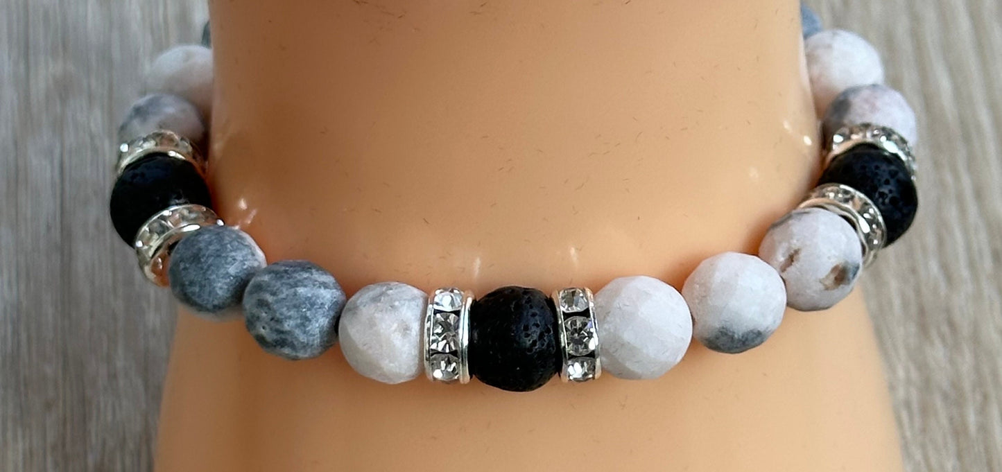 Spiritual Growth Bracelet, Empathy Bracelet, Peace Bracelet, Anxiety Bracelet, Pink Zebra Jasper Bracelet, Aromatherapy Bracelet, 6.25”
