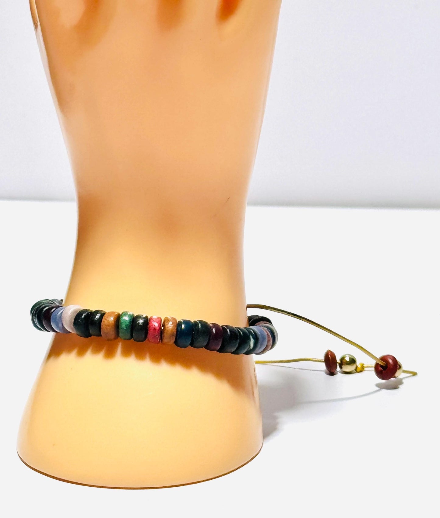 Adjustable Bracelet with Wood Beads,  Leather Bracelet, Leather Cord, Boho Bracelet, Minimalist Bracele, Beaded Bracelet, Gift 6.5”-9”