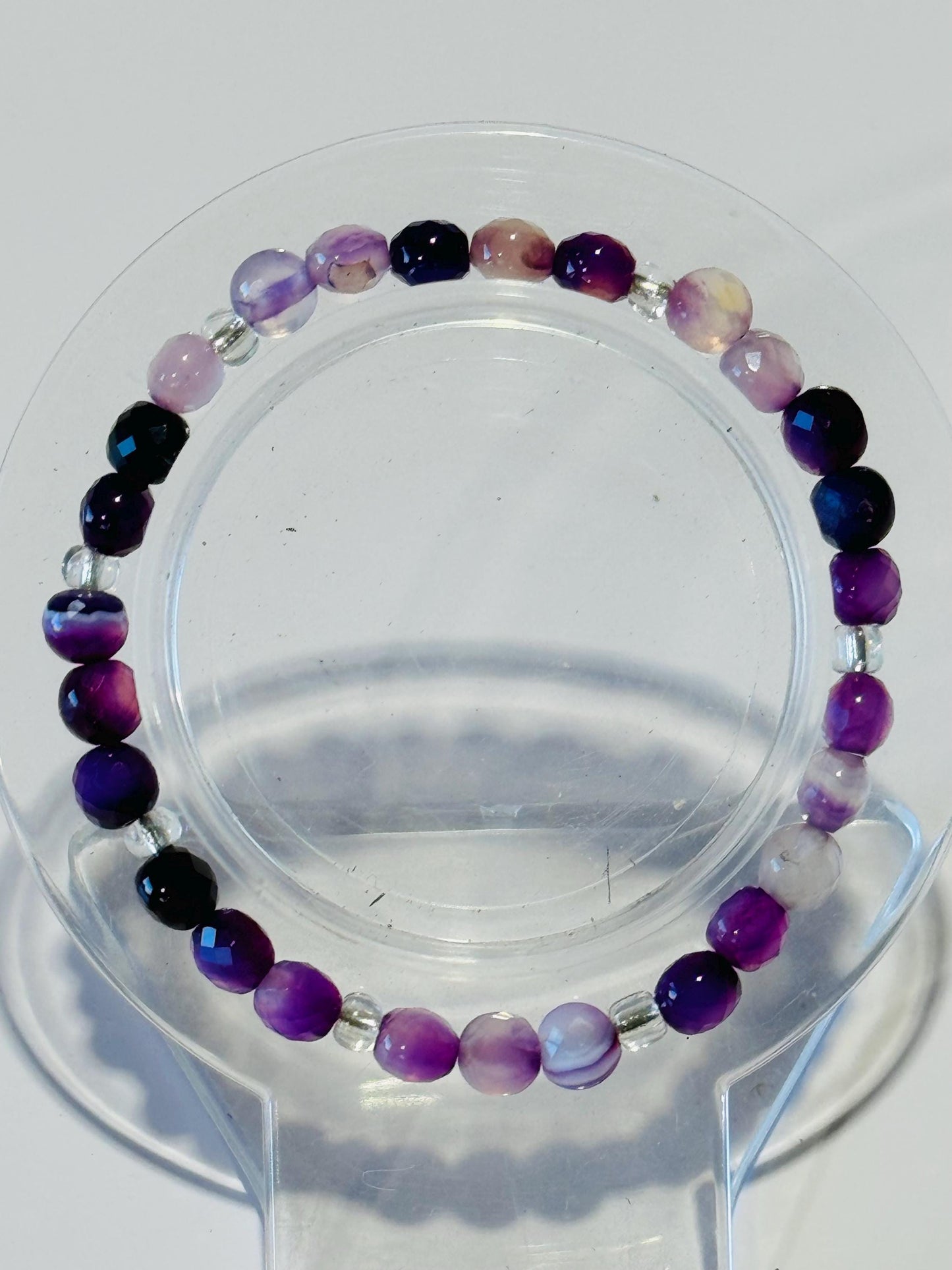 Banded Purple Agate Beaded Stretch Bracelet, Healing Bracelet, Protection Bracelet, Gemstone Bracelet, Empathy, Stress, Clarity, Sympathy,  6.5”