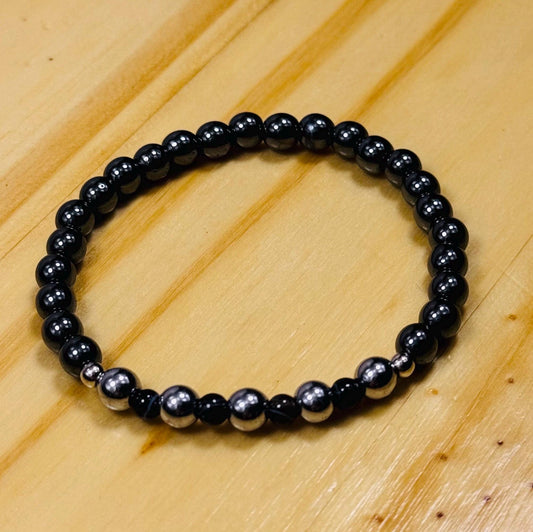 Strength Bracelet, Confidence Bracelet, Anxiety Bracelet, Heart Chakra, Spirituality, Stress, Grounding, Hematite Stretch Bracelet, 6.5”
