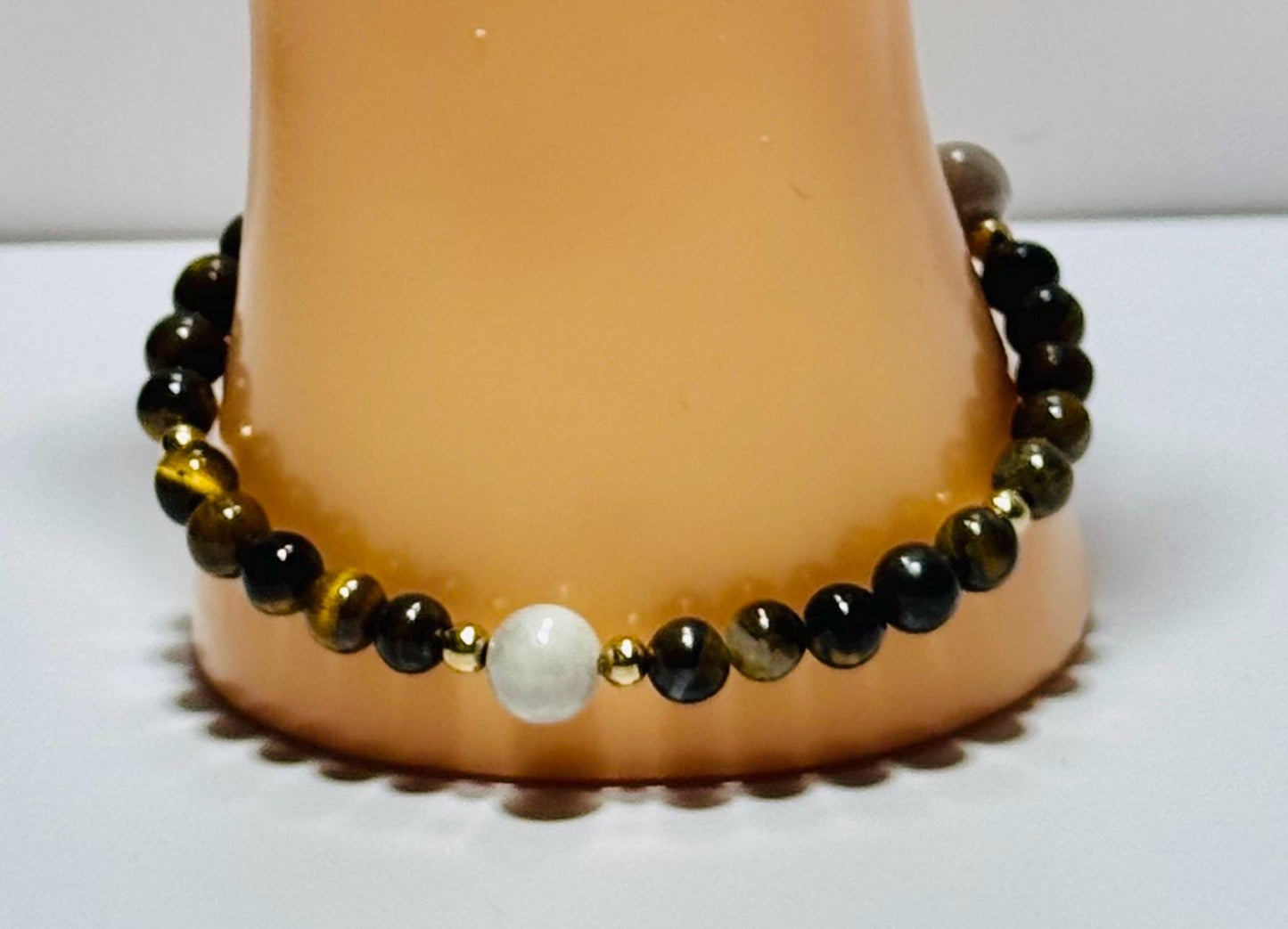 Natural Tiger Eye Bracelet, Brown Tiger Eye Bracelet, Stretch Bracelet, Agate Highlights, Boho, Beaded, Bohemian, Stacking, Gift, 7.5”