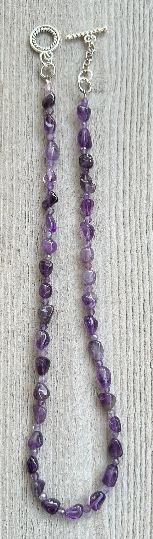 Amethyst  Necklace, Minimalist Necklace, Gemstone Necklace, Beaded Necklace, Gift For Her, Nugget Amethyst Semi Precious Stones, 20”