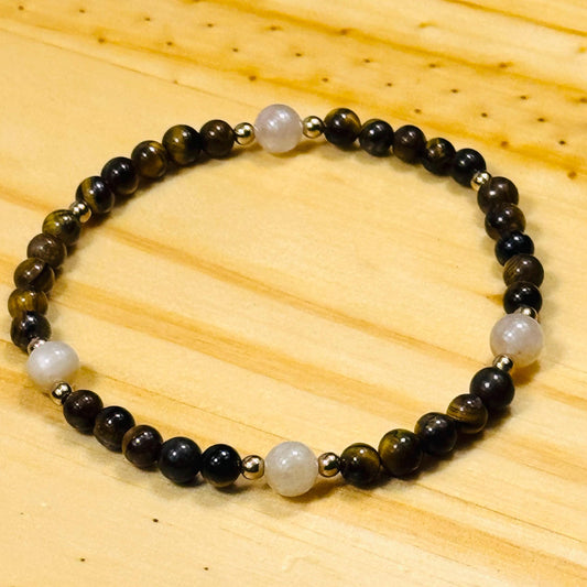 Natural Brown Tiger Eye Bracelet, Stretch Bracelet, Tiger Eye Bracelet, Boho Jewelry, Minimalist, Agate, Beaded, Stacking, Gift, 9”