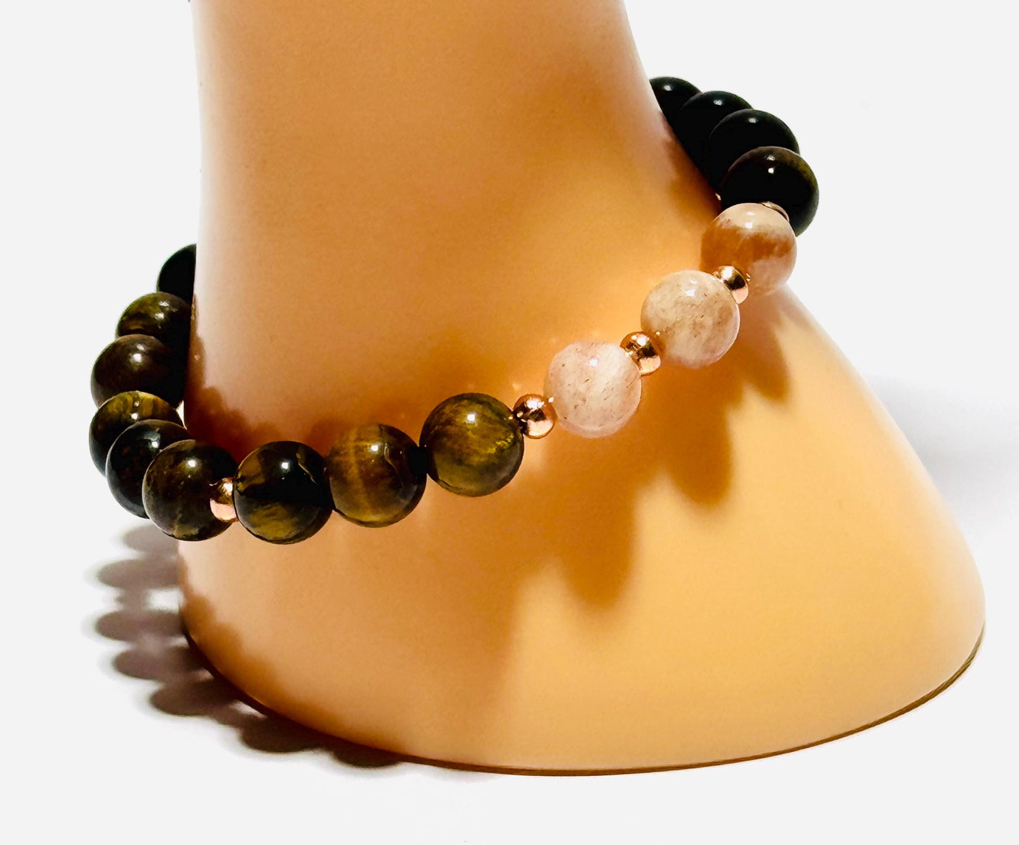 Natural Tiger Eye Bracelet, Gemstone Bracelet, Stretch Bracelet, Minimalist Bracelet, Boho Jewelry, Copper Beads, Dainty, 6.5”