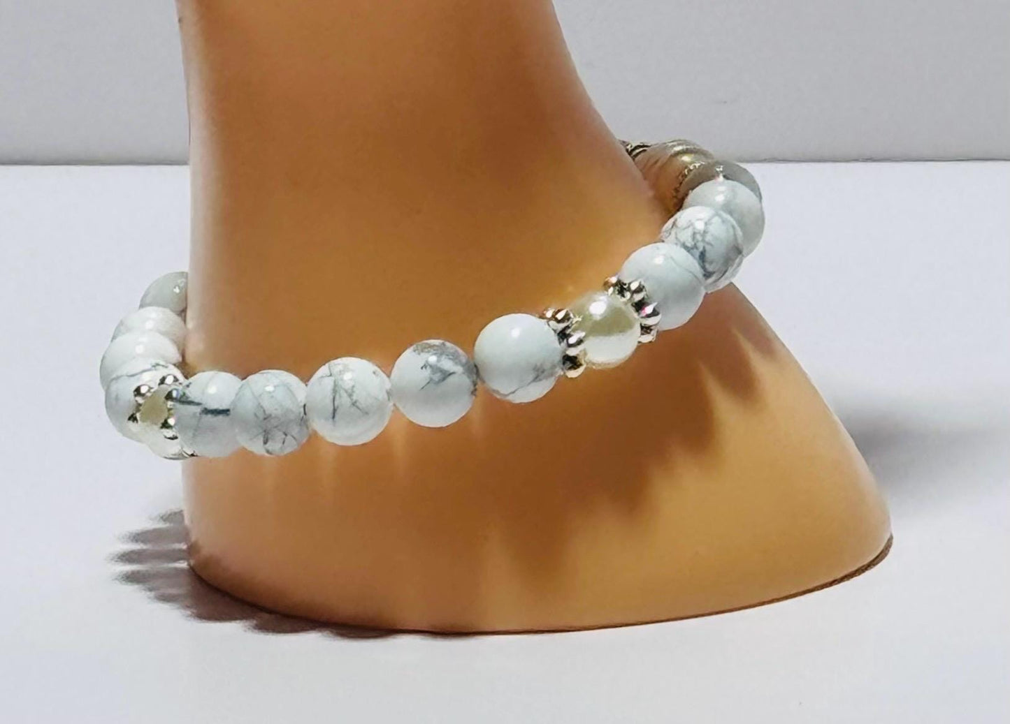 Natural White Howlite Bracelet, Potato Pearl Stretch Bracelet, Boho, Patience, New Beginnings, Resilience, Handmade, Beaded, Gemstones 6 3/4