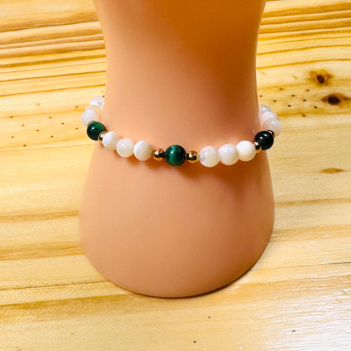 Balance, Courage, Stability, Anxiety, Heart Chakra, Spirituality, Strength, Willpower, Grounding, Green Tiger Eye Stretch Bracelet, 6.5”