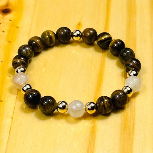 Brown Tiger Eye Bracelet, Natural Tiger Eye Bracelet, Stretch, Boho, Beaded Bracelet, Bohemian, Agate Highlights, Stacking, Gift, 6”