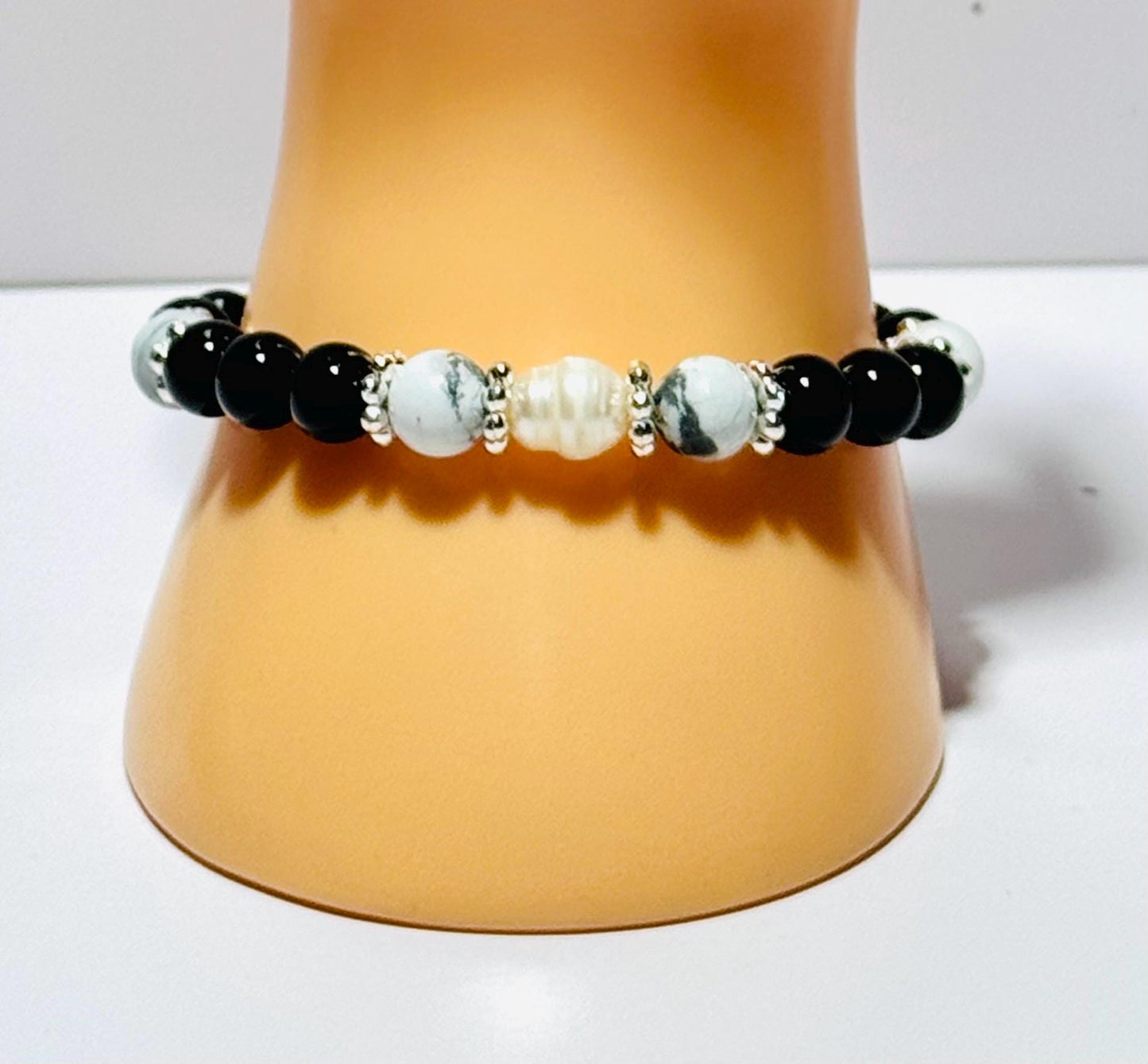 Natural Howlite Beaded Healing Bracelet, Boho, Stacking, Clarity, Patience, New Beginnings, Handmade, Beaded, 6 1/2”
