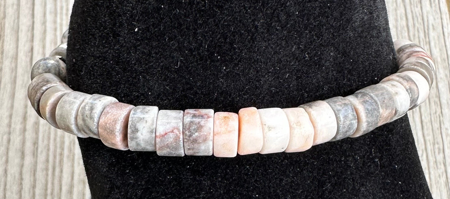 Peace Bracelet, Anxiety Bracelet, Courage Bracelet, Empathy Bracelet, Strength Bracelet, Pink Zebra Jasper Stretch Bracelet, , 6.5”