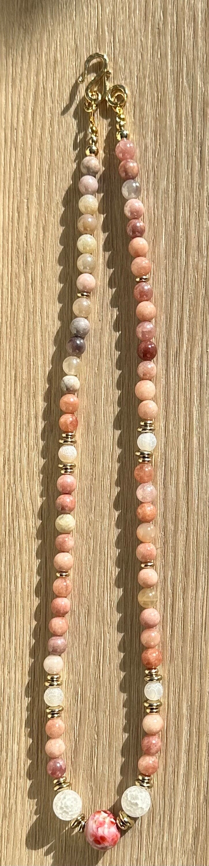Sunstone Necklace, Botswana Agate 16mm Centerpiece, Chunky Necklace, Boho, Bohemian, Semi Precious Gemstones, Gift for Her, 26”, Leadership