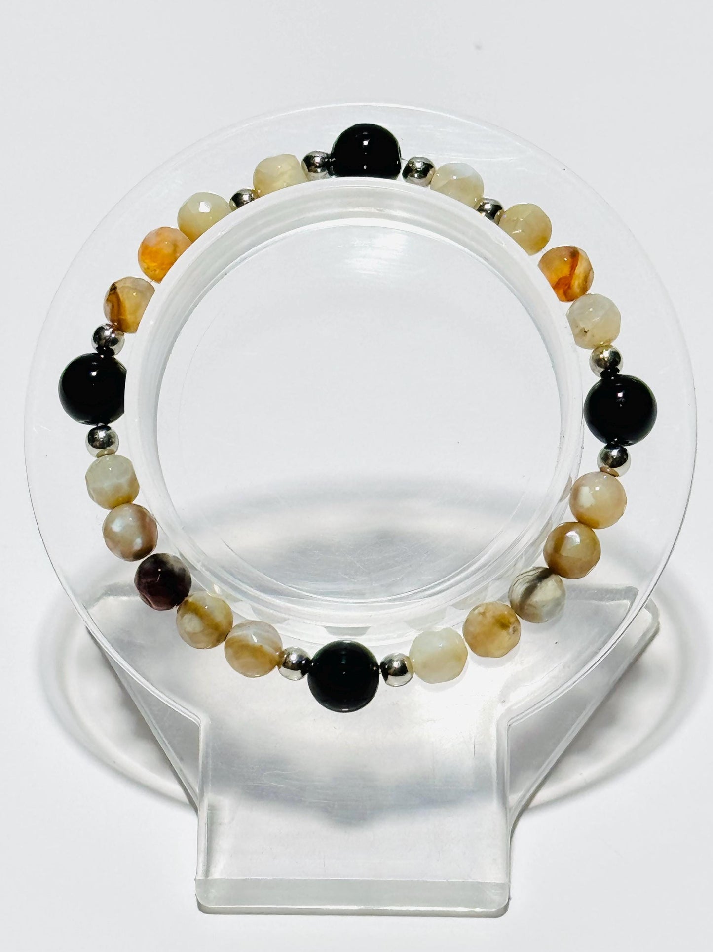 Contentment, Courage, Stability, Creativity, Balance, Positive Energy, Fire Agate Stretch Bracelet, 6”