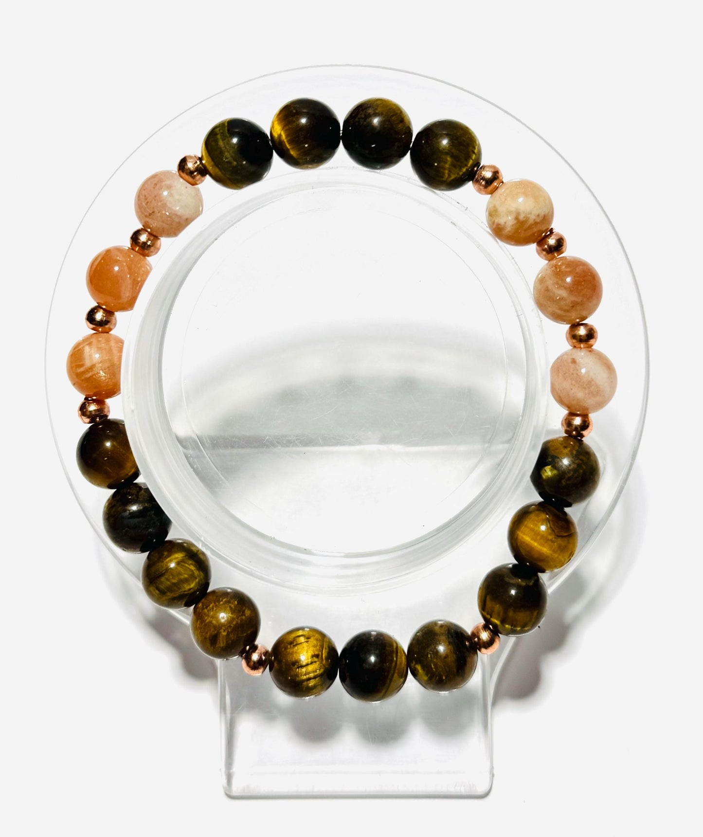 Natural Tiger Eye Bracelet, Gemstone Bracelet, Stretch Bracelet, Minimalist Bracelet, Boho Jewelry, Copper Beads, Dainty, 6.5”
