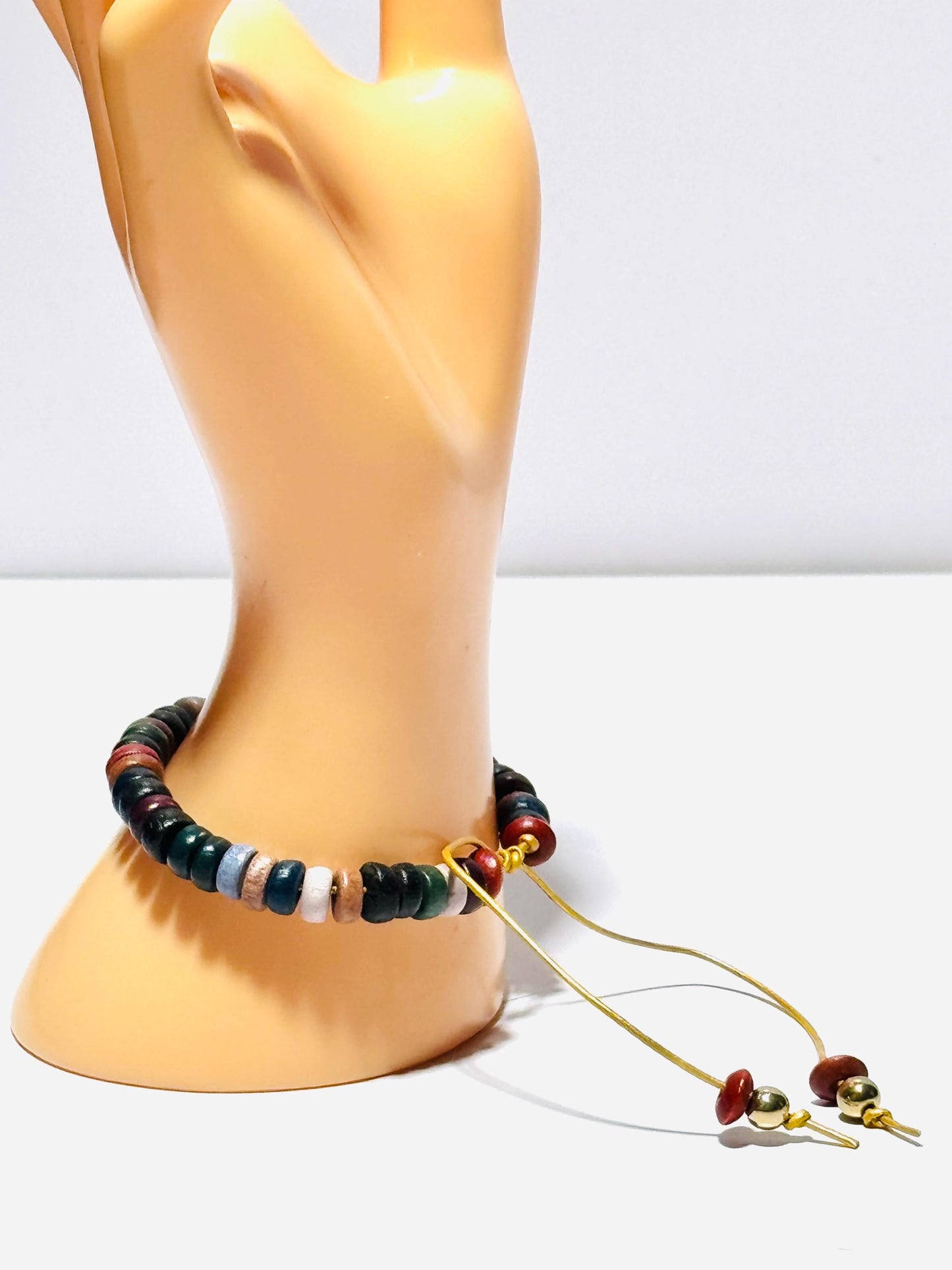 Adjustable Bracelet with Wood Beads,  Leather Bracelet, Leather Cord, Boho Bracelet, Minimalist Bracele, Beaded Bracelet, Gift 6.5”-9”