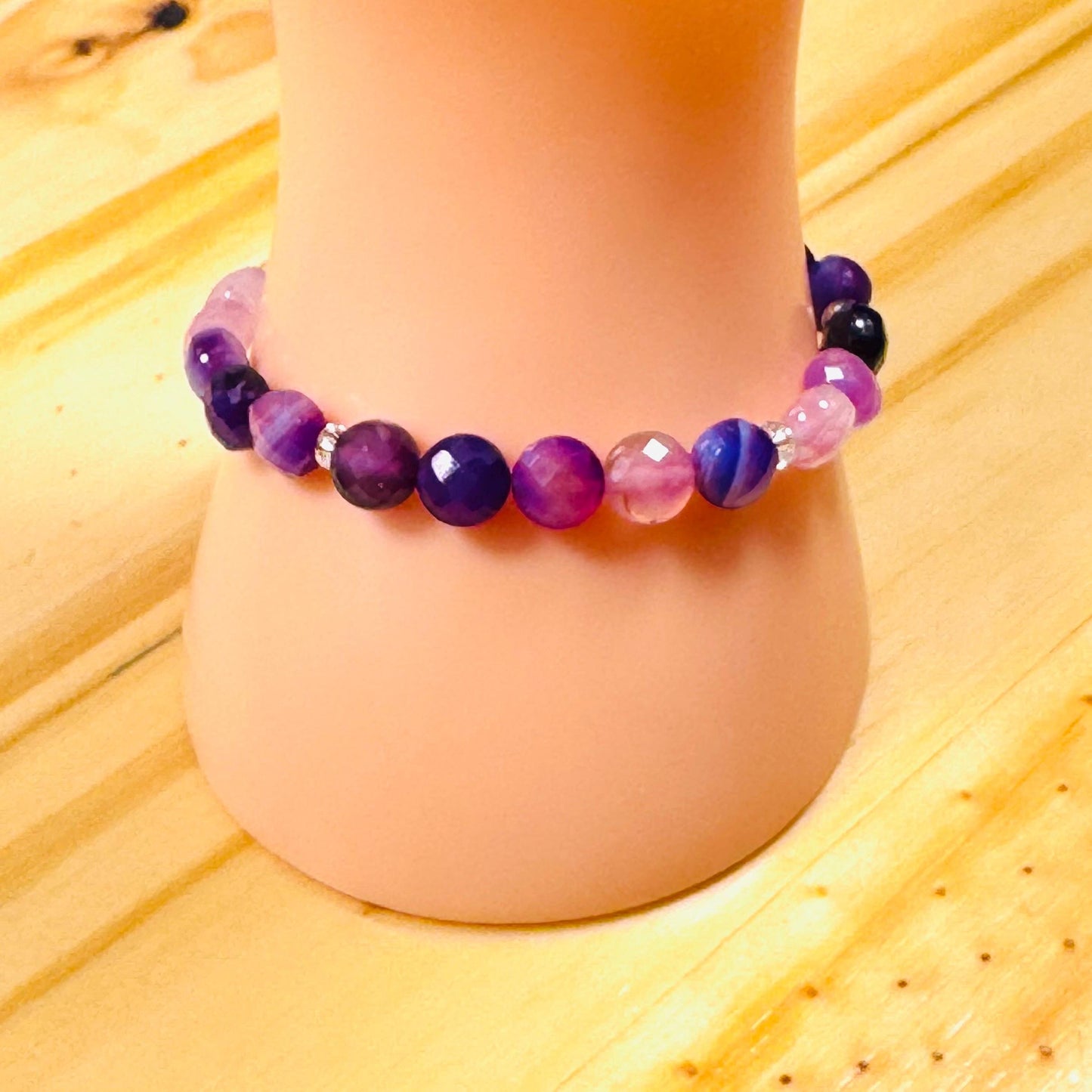 Natural Banded Purple Agate Stretch Bracelet, Minimalist Protection Bracelet, Anxiety Gemstone Bracelet, Stress, Boho Stacking Bracelet, 6.5”