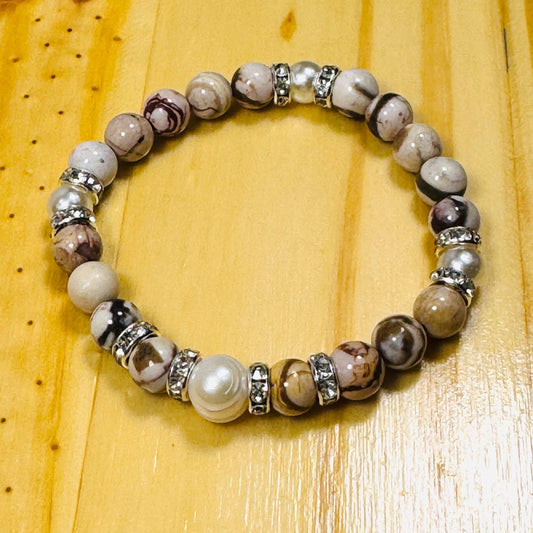 Strength Bracelet, Peace Bracelet, Fear Bracelet, Security Bracelet, Optimism, Bracelet, Negativity,Stretch Brown Zebra Jasper Bracelet 7”