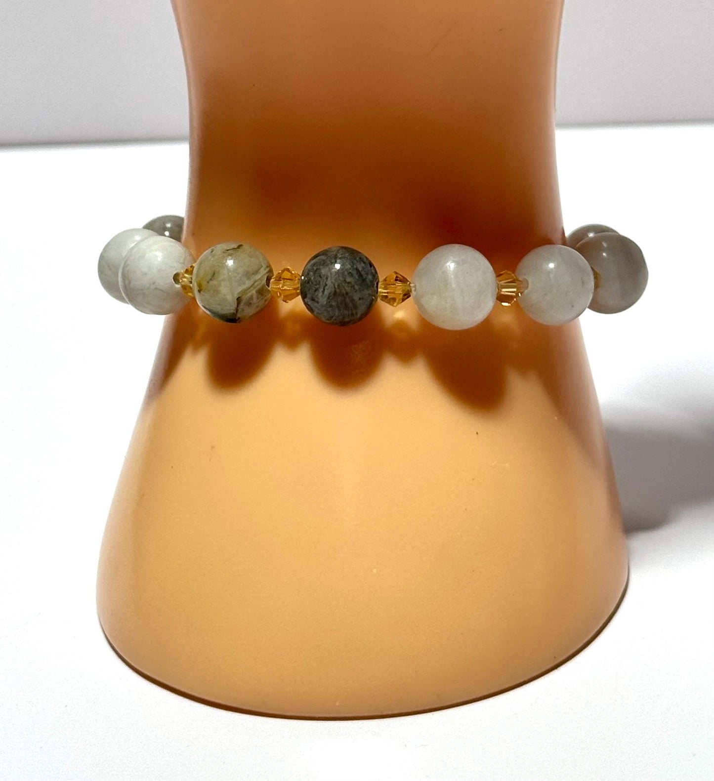 Stress, Fear, Anxiety, Negativity, Tranquility, Smokey Agate Bracelet, Stretch, Boho, Beaded Bracelet, Stacking Bracelet, Handmade, 6”