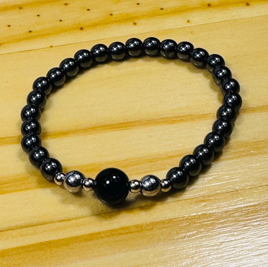 Anxiety Bracelet, Confidence Bracelet, Spiritual Bracelet, Heart Chakra, Grounding Bracelet, Hematite Black Onyx Stretch Bracelet, 6.5”