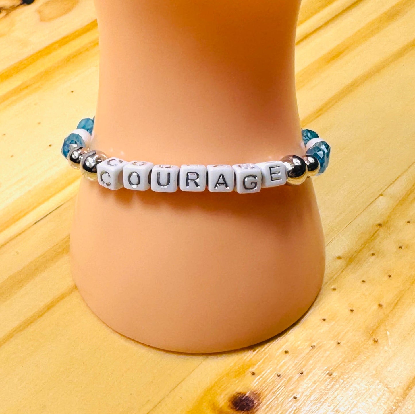 Blue Crystal Courage Stretch Bracelet, White Quartz Courage Bracelet, Stretch Bracelet, Boho Bracelet, Minimalist, Gift, 7”