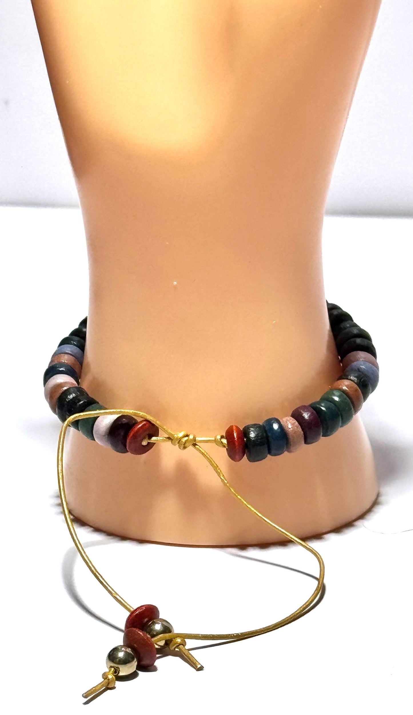 Adjustable Bracelet with Wood Beads,  Leather Bracelet, Leather Cord, Boho Bracelet, Minimalist Bracele, Beaded Bracelet, Gift 6.5”-9”