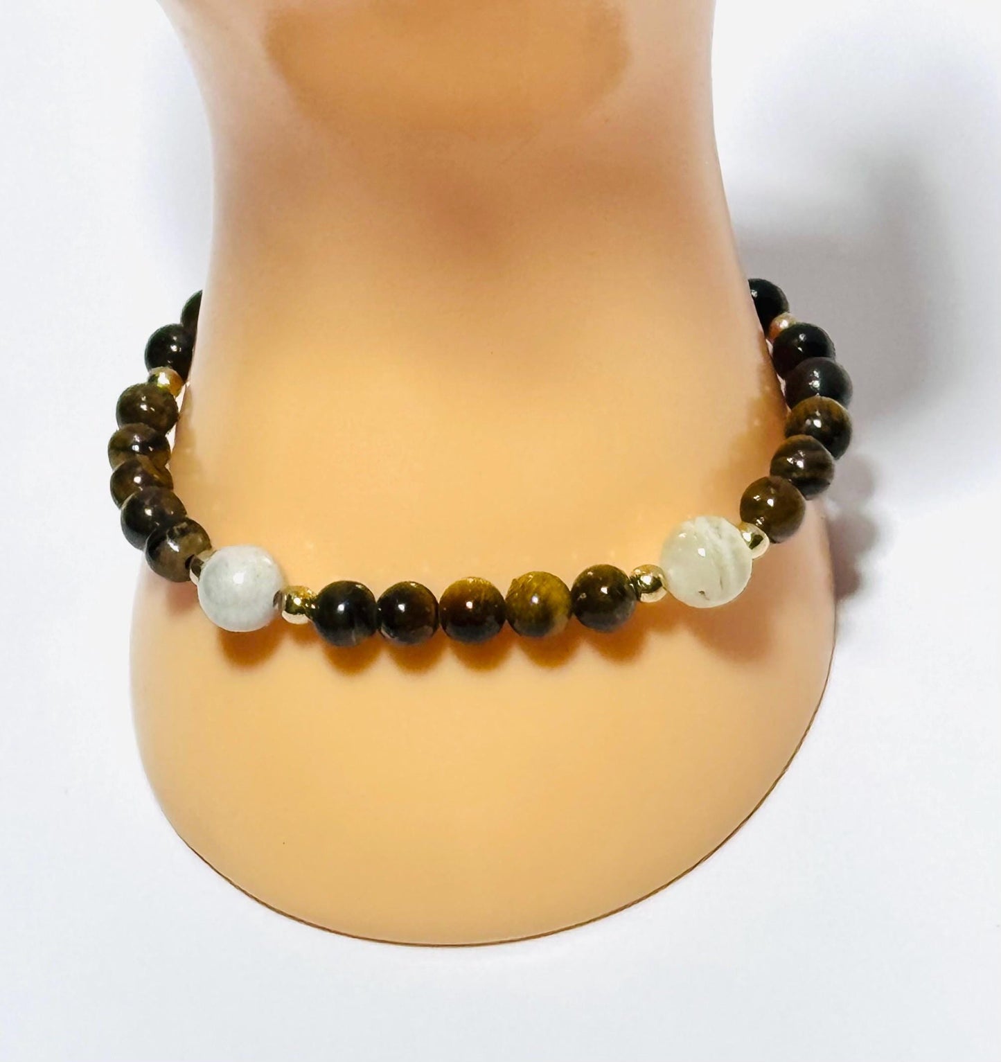 Natural Tiger Eye Bracelet, Brown Tiger Eye Bracelet, Stretch Bracelet, Agate Highlights, Boho, Beaded, Bohemian, Stacking, Gift, 7.5”
