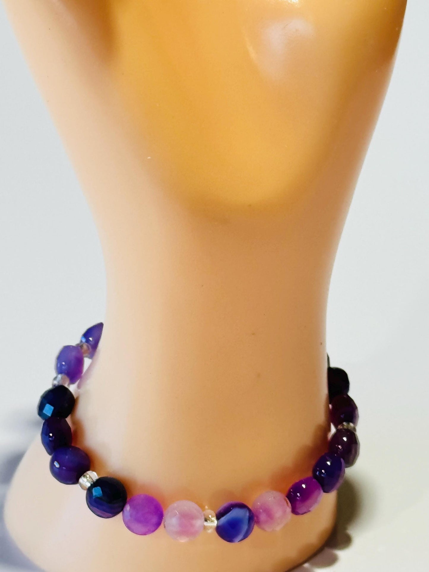 Natural Banded Purple Agate Stretch Bracelet, Minimalist Protection Bracelet, Anxiety Gemstone Bracelet, Stress, Boho Stacking Bracelet, 6.5”