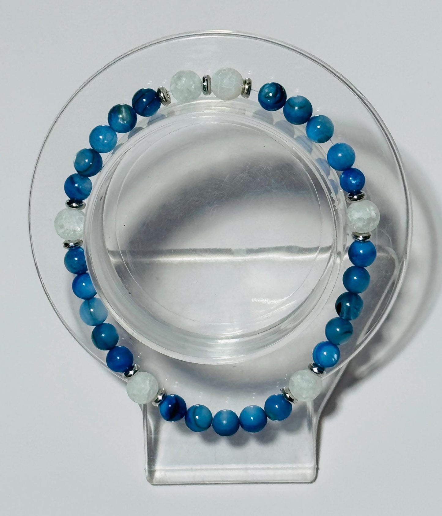 Natural Blue Quartzite Bracelet, Crackle Quartz Bracelet, Stretch, Boho, Minimalist, Dainty, Semi Precious Gemstones 7”, Enhances Reflection