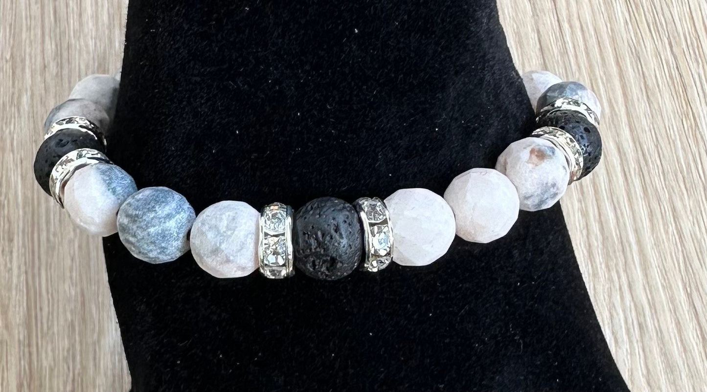 Spiritual Growth Bracelet, Empathy Bracelet, Peace Bracelet, Anxiety Bracelet, Pink Zebra Jasper Bracelet, Aromatherapy Bracelet, 6.25”