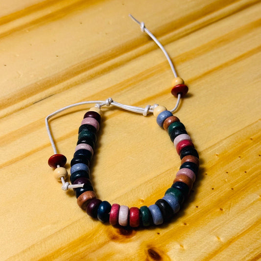 Adjustable Wood Bracelet, Motorcycle Wood Bracelet, Wood Biker Bracelet, Painted Wood Bracelet, Boho Bracelet, Leather Cord,  5 1/2 - 8”
