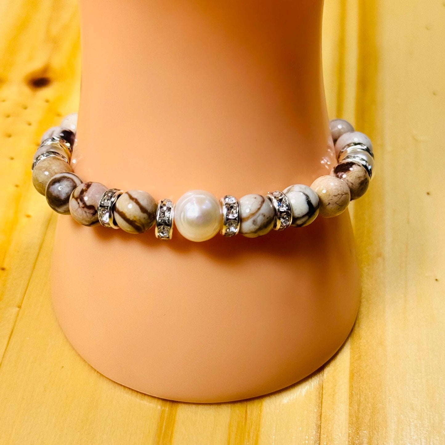 Strength Bracelet, Peace Bracelet, Fear Bracelet, Security Bracelet, Optimism, Bracelet, Negativity,Stretch Brown Zebra Jasper Bracelet 7”