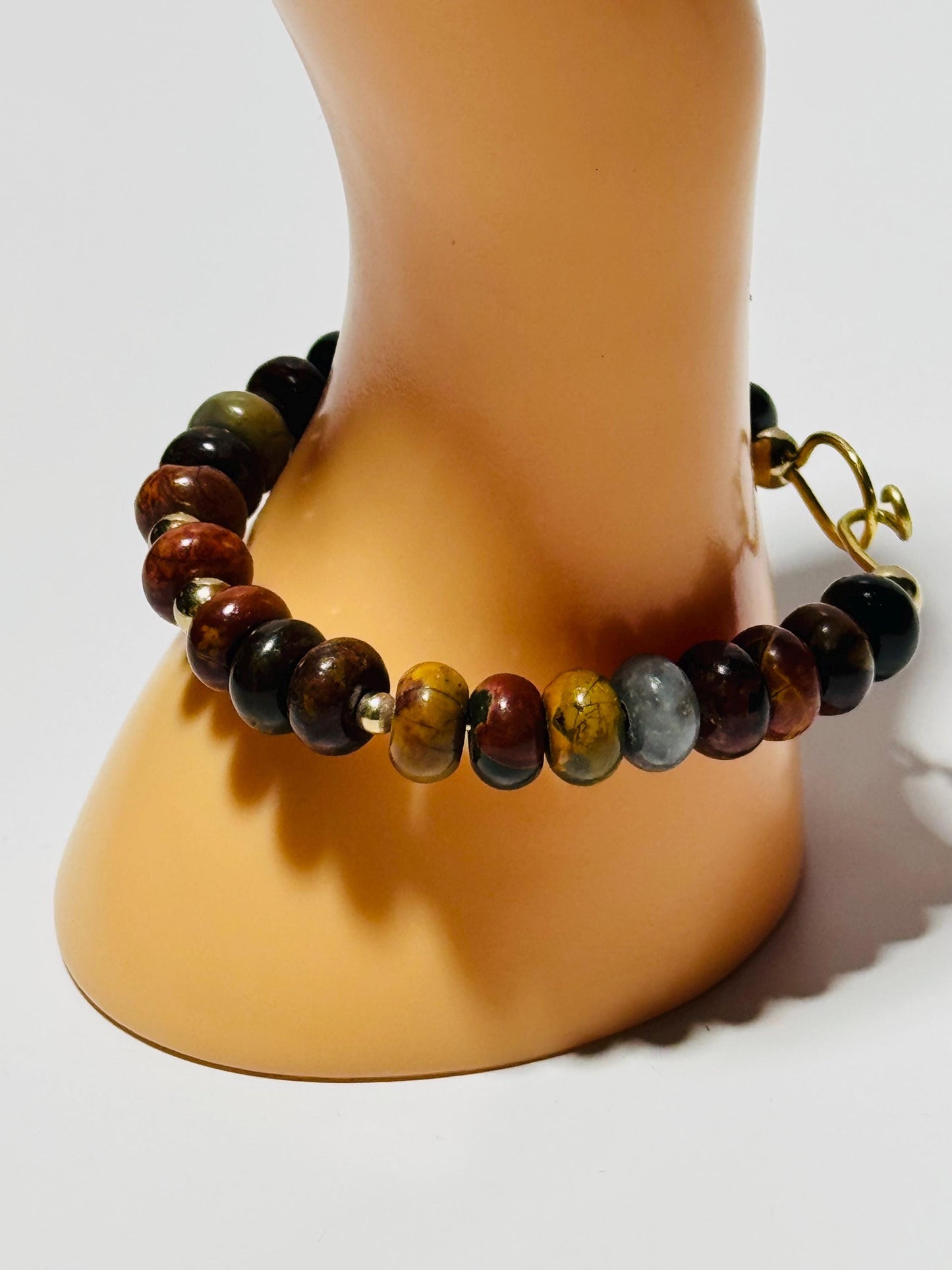 Natural Picasso Jasper Bracelet, Gemstone Bracelet, Hook & Loop Closure, Boho Bracelet, Joy, Support, Encouragement, Energy, 6.5”