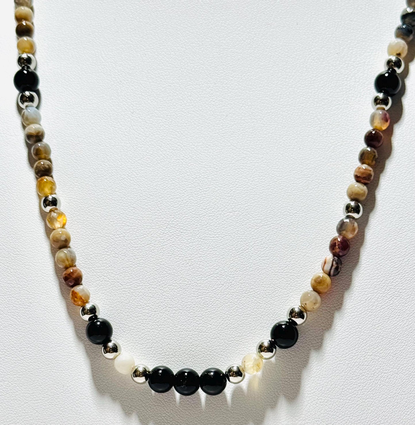 Fire Agate Necklace, Minimalist, Boho, Black Onyx Necklace, Handmade, Gift for Her, 25” Semi Precious Gemstones, Courage, Creativity