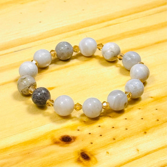 Stress, Fear, Anxiety, Negativity, Tranquility, Smokey Agate Bracelet, Stretch, Boho, Beaded Bracelet, Stacking Bracelet, Handmade, 6”