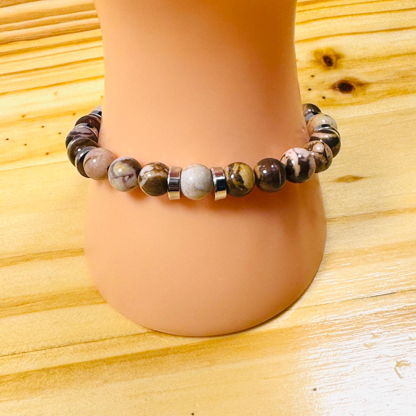 Security Bracelet, Peace Bracelet, Fear Bracelet, Strength Bracelet, Optimism Bracelet, Negativity, Stretch Brown Zebra Jasper Bracelet 7”