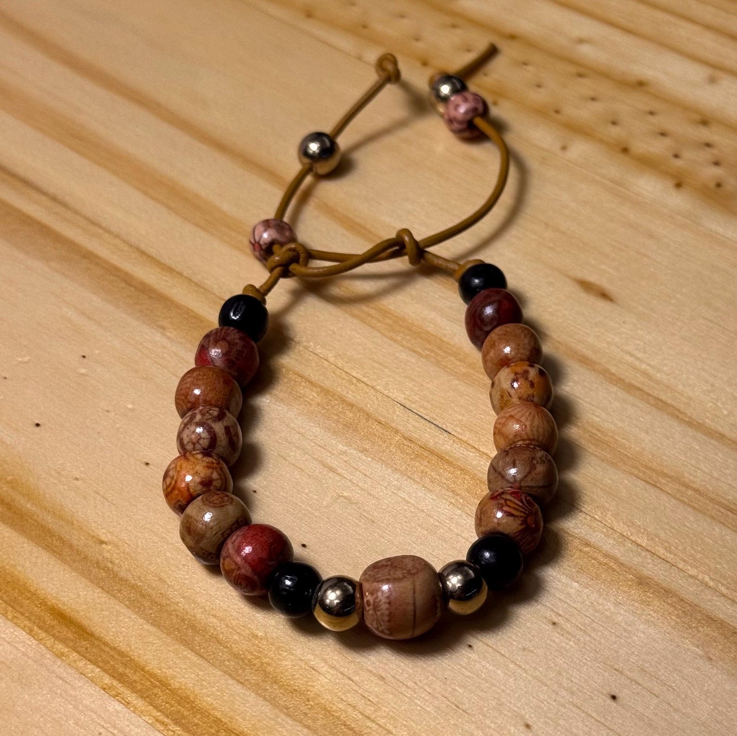 Wood Motorcycle Bracelet, Adjustable Biker Bracelet, Wood Biker Bracelet, Minimalist, Boho, Leather Cord Bracelet, 6 1/2” - 8 1/2”