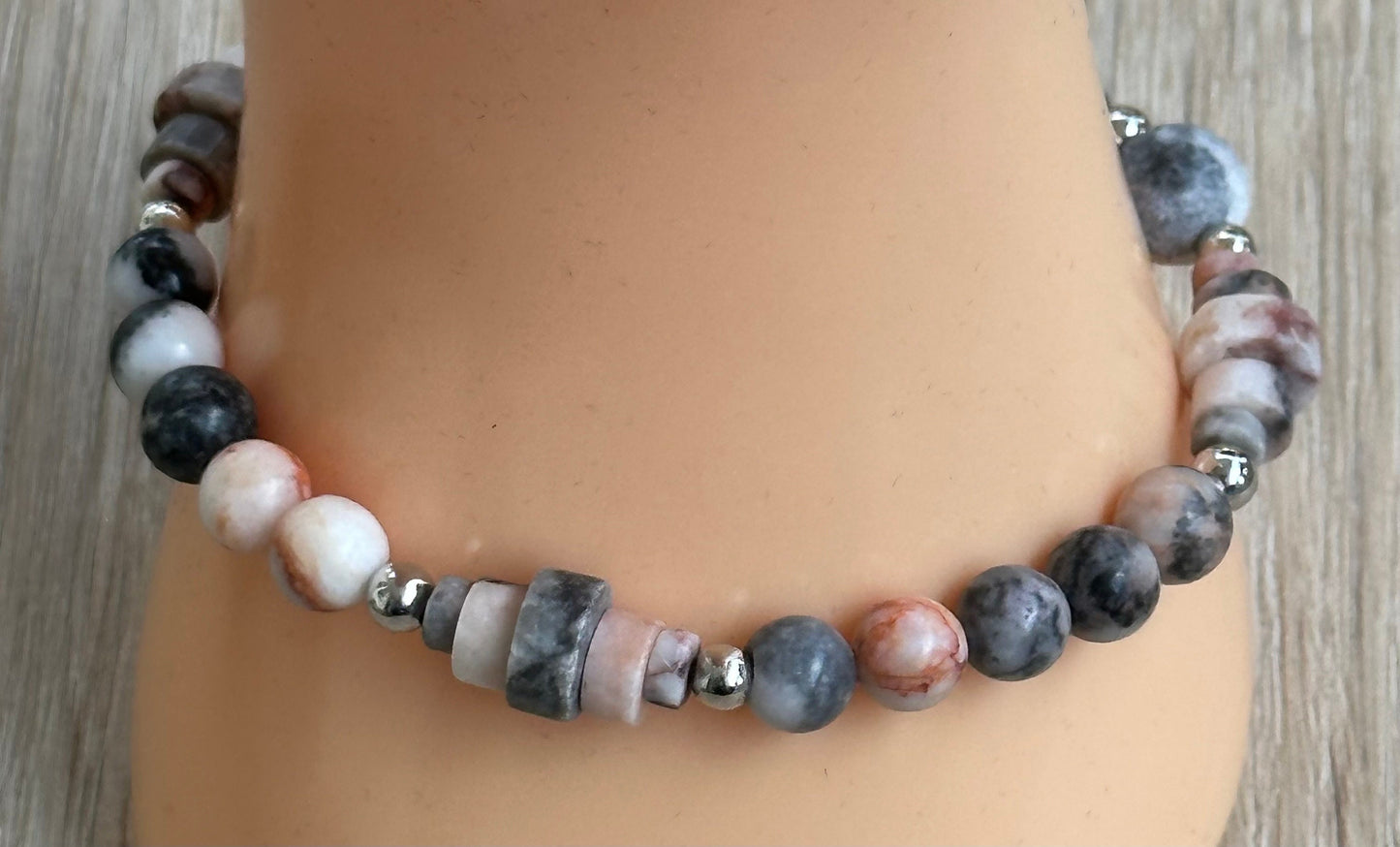 Empathy Bracelet, Peace Bracelet, Courage Bracelet, Strength Bracelet, Stress Bracelet, Calming, Pink Zebra Jasper Stretch Bracelet, 7”