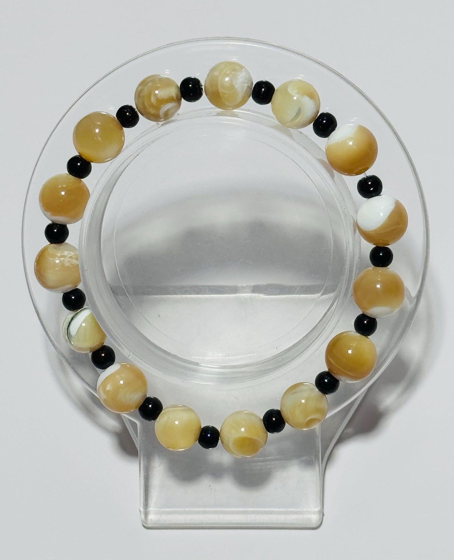 Prosperity, Courage, Energy, Strength, Peace, Anxiety, Healing, Stress, Heart Chakra, Perseverance,  Mother of Pearl Stretch Bracelet 6.5