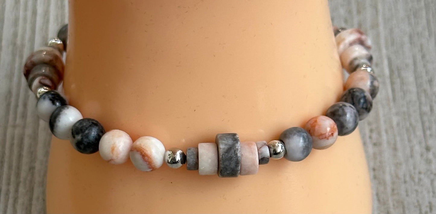 Empathy Bracelet, Peace Bracelet, Courage Bracelet, Strength Bracelet, Stress Bracelet, Calming, Pink Zebra Jasper Stretch Bracelet, 7”