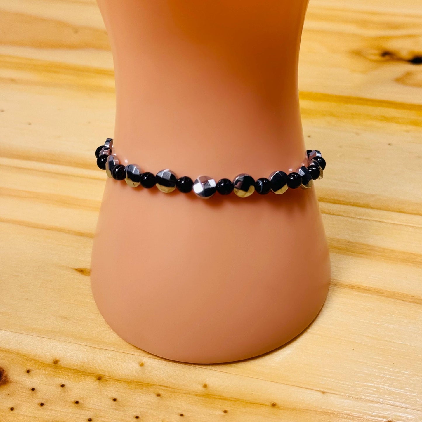 Strength Bracelet, Confidence Bracelet, Anxiety Bracelet, Heart Chakra, Spirituality, Stress, Grounding, Hematite Stretch Bracelet, 7”