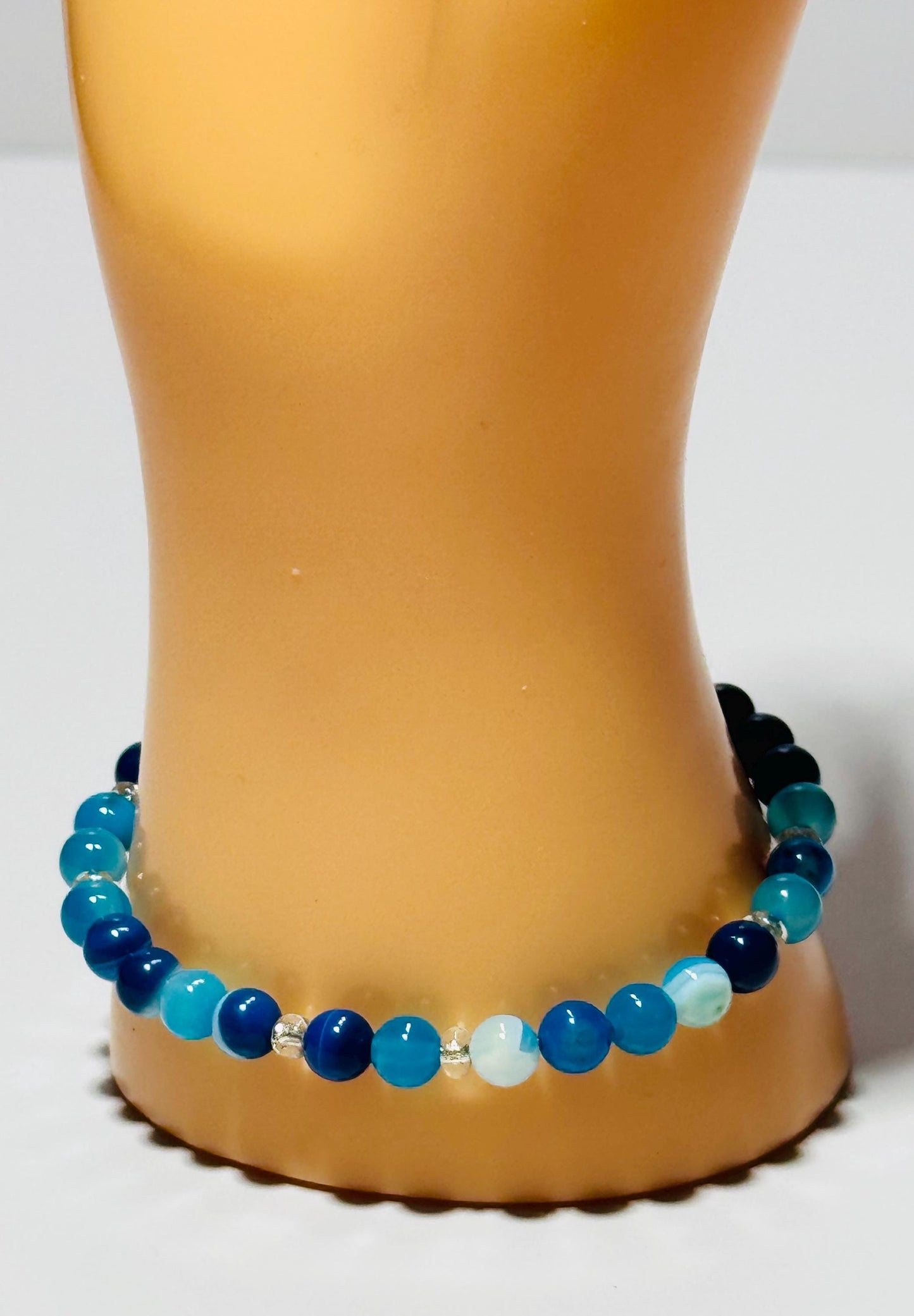 Stress, Anxiety, Emotional Balance, Tranquility, Empathy, Blue Agate Bracelet, Stretch Bracelet, Boho, Minimalist, Stacking Bracelet, 7.5"”
