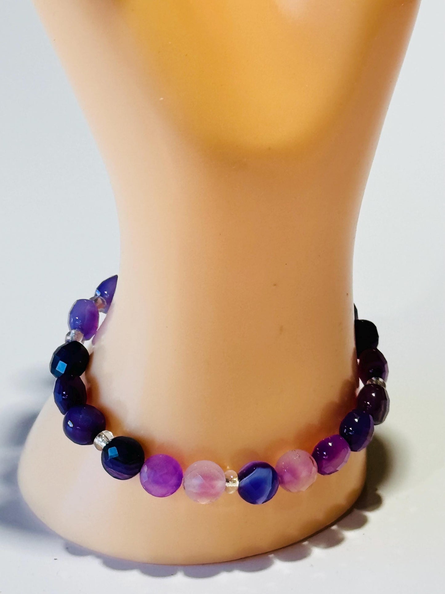 Natural Banded Purple Agate Stretch Bracelet, Minimalist Protection Bracelet, Anxiety Gemstone Bracelet, Stress, Boho Stacking Bracelet, 6.5”