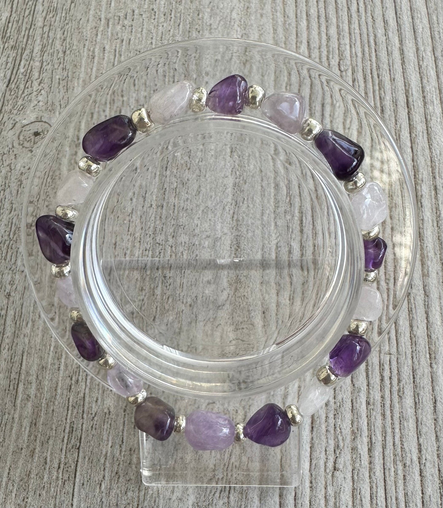 Calming, Spiritually Enhancing, Anxiety, Tranquility,  Depression, Emotional Balance, Trauma, Natural Amethyst Stretch Bracelet, Boho, 6.75”