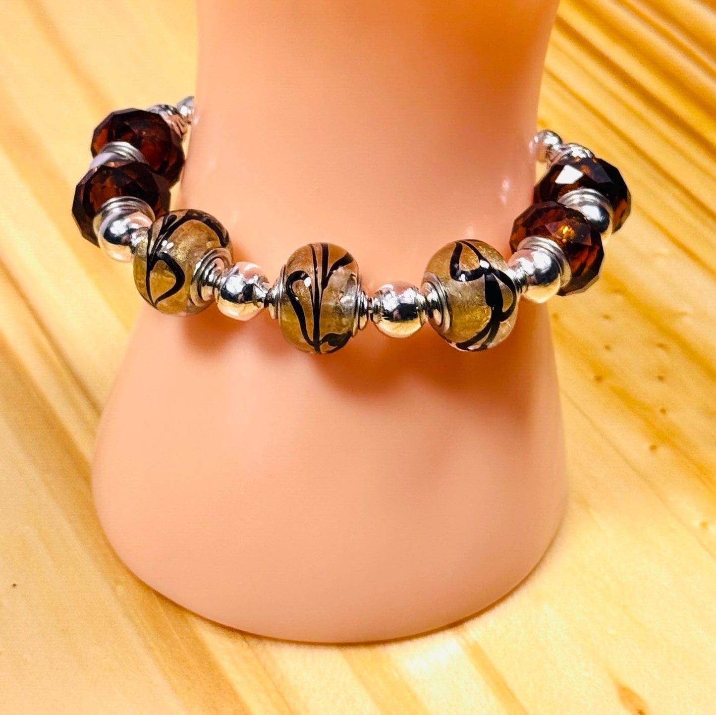 Artisan Glass Bead Bracelet, Custom Bracelet, Handmade Glass Bead Bracelet, One of a Kind Bracelet, Gold Translucent Bead Bracelet, 5.5”