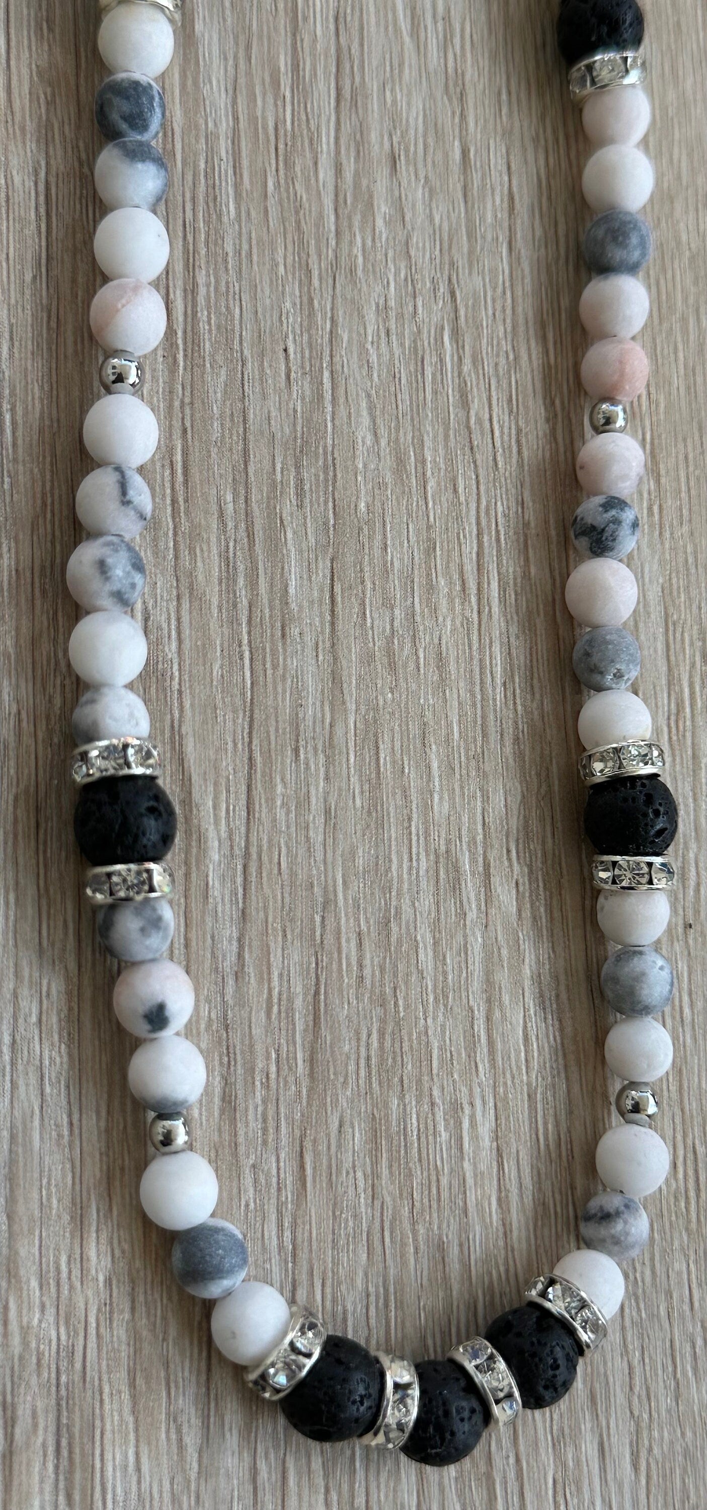 Pink Zebra Jasper Necklace, Lava Stones, Jasper Necklace, Diffuser, Gift for Her, 21”, Aromatherapy Essential Oils, Empowering, Stability