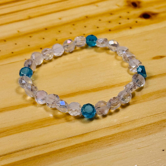 Dainty Clear Faceted Crystal Bead Stretch Bracelet, Blue Faceted Crystal Bead Bracelet, Boho Bracelet , Minimalist , Gift for Her, 6.75”