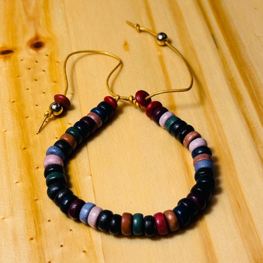 Adjustable Bracelet with Wood Beads,  Leather Bracelet, Leather Cord, Boho Bracelet, Minimalist Bracele, Beaded Bracelet, Gift 6.5”-9”