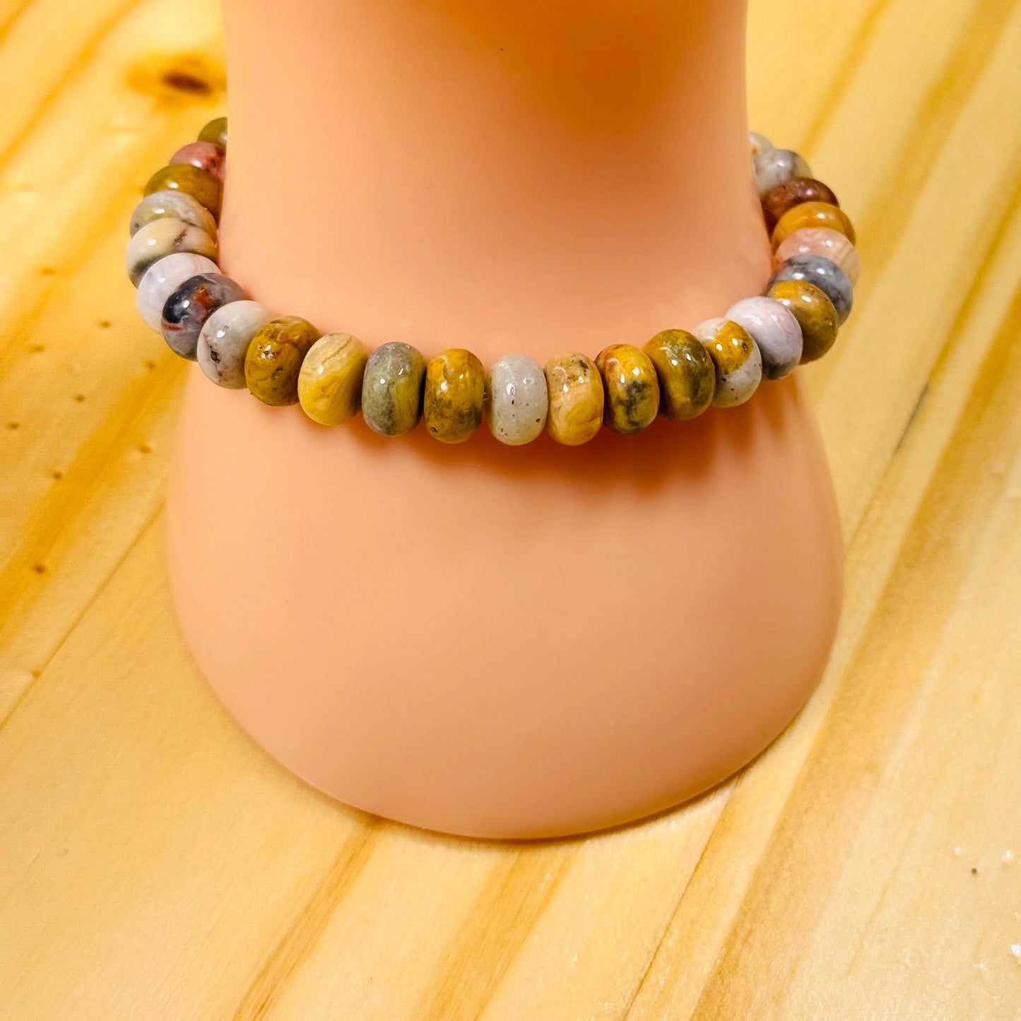 Anxiety, Balance, Joy, Encouragement, Stability, Protection, Tranquility, Confidence, Natural Crazy Lace Agate Bracelet, Stretch, 5.5”