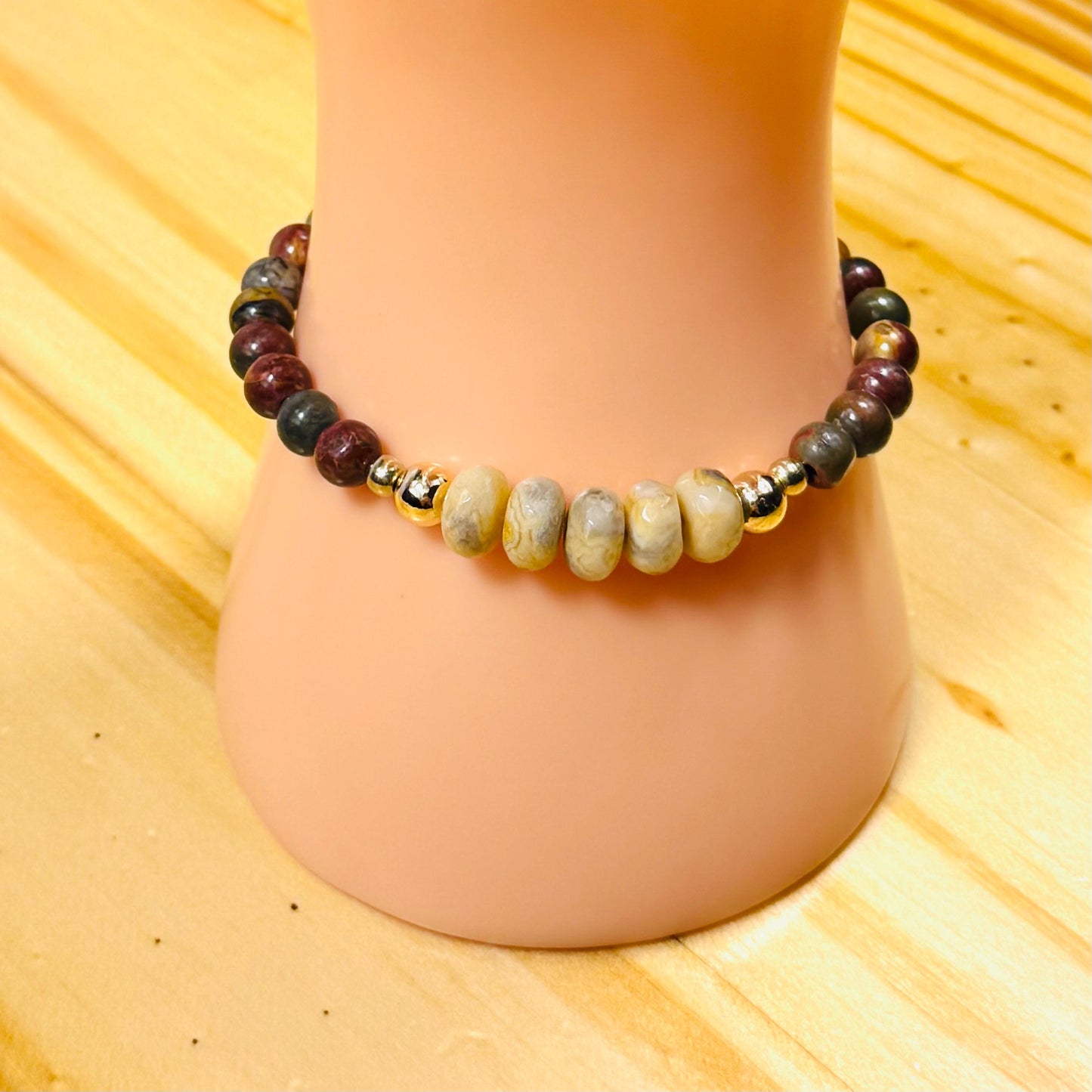 Minimalist Picasso Jasper Bracelet 6.5” Natural Crazy Lace Agate, Natural Jasper, Boho Bracelet, Stretch Bracelet, Support, Encouragement